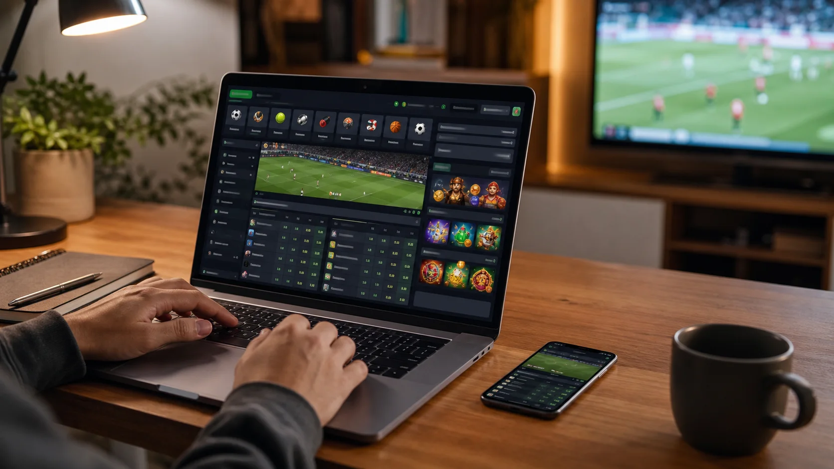 Plataforma bovada em notebook e celular com apostas esportivas e cassino online